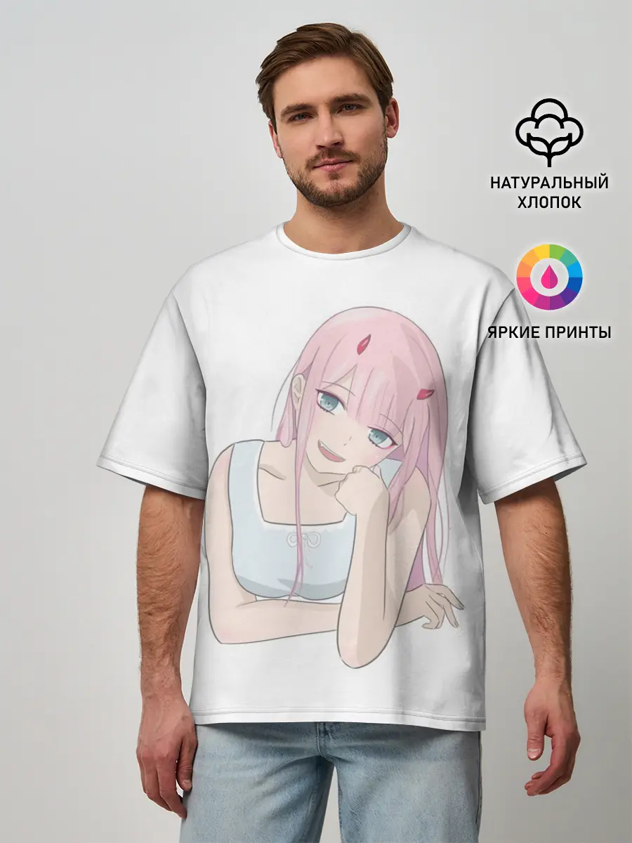 Мужская футболка оверсайз / Милая Zero Two