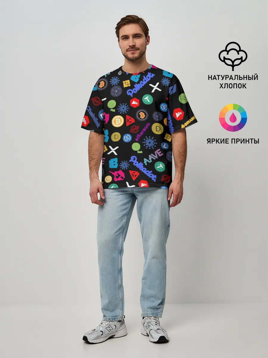 Мужская футболка оверсайз / BITCOIN PATTERN | БИТКОИН