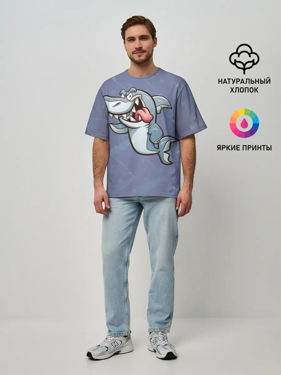 Мужская футболка оверсайз / Акула