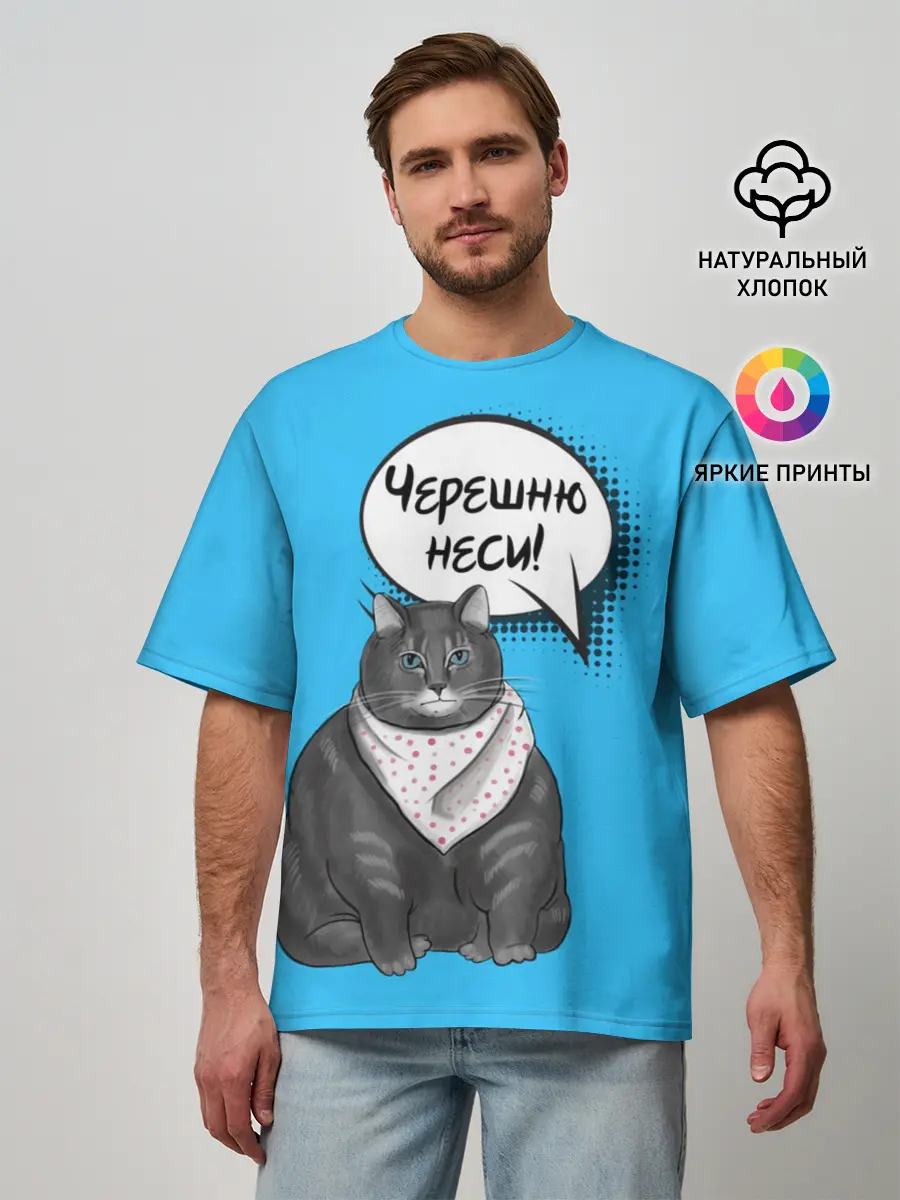 Мужская футболка оверсайз / Толстый кот