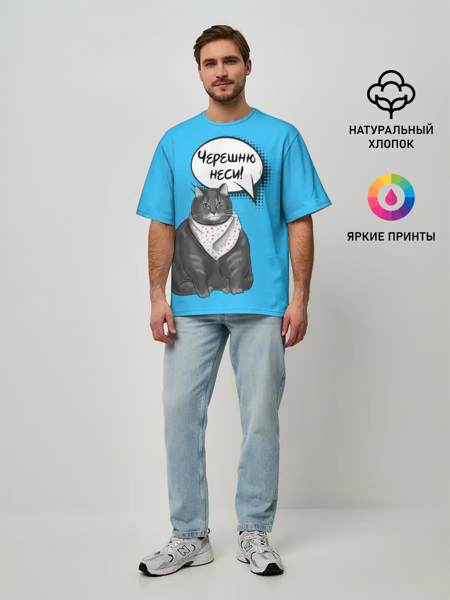 Мужская футболка оверсайз / Толстый кот