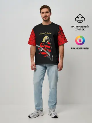 Мужская футболка оверсайз / КУРТ КОБЕЙН | НИРВАНА | ЛОГО