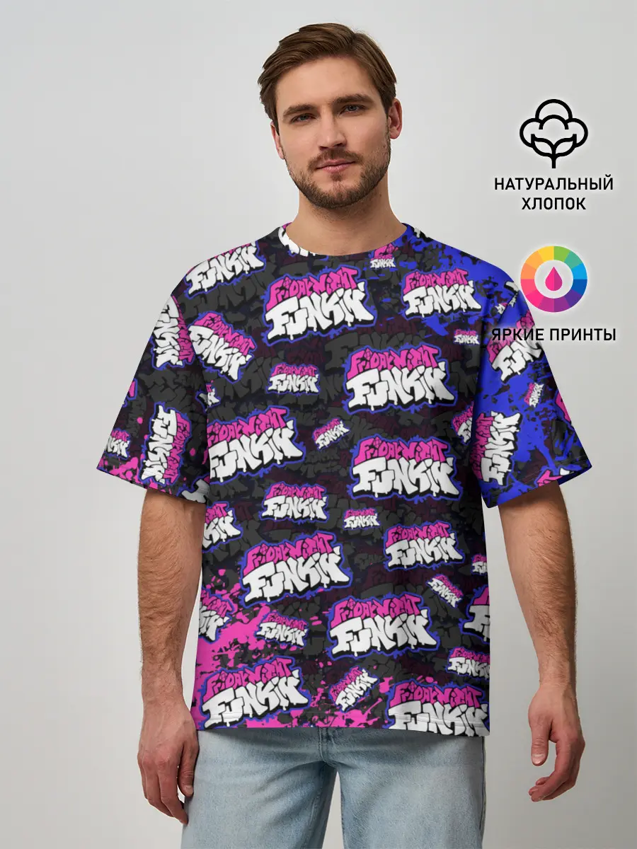 Мужская футболка оверсайз / FRIDAY NIGHT FUNKIN ЛОГОБОМБИН