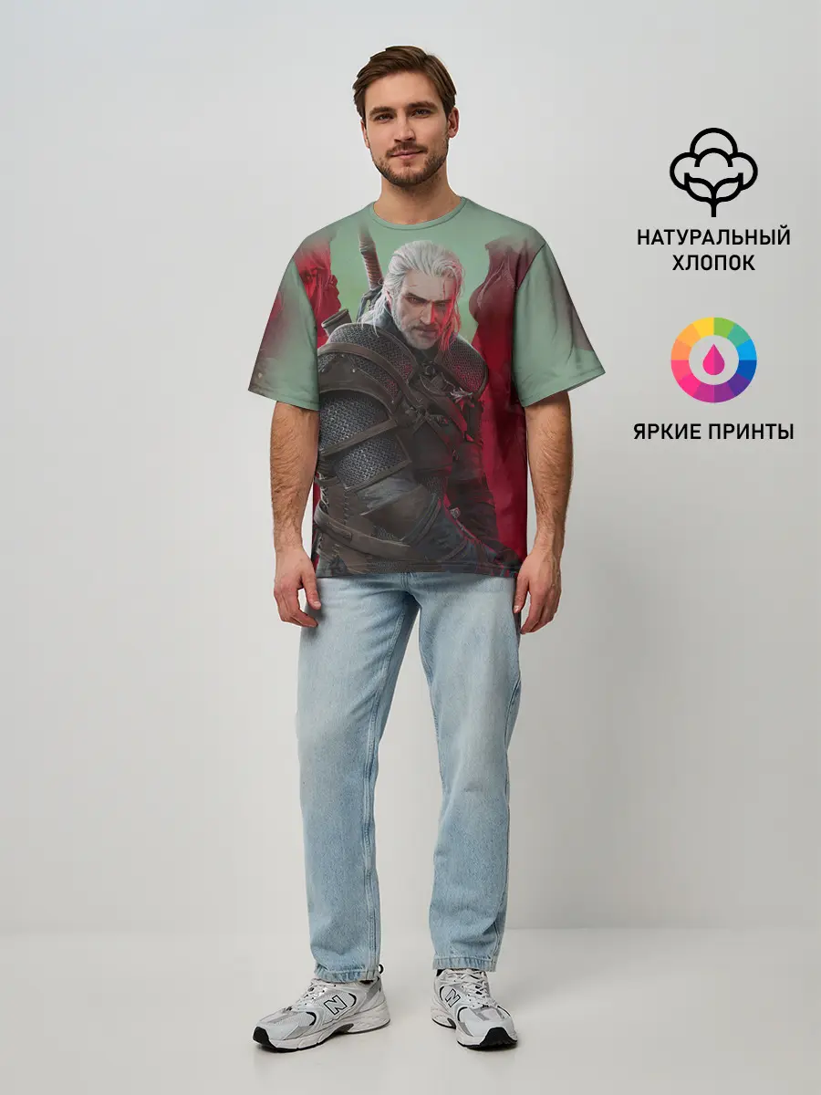 Мужская футболка оверсайз / ВЕДЬМАК | THE WITCHER | ГЕРАЛЬТ С МЕЧОМ
