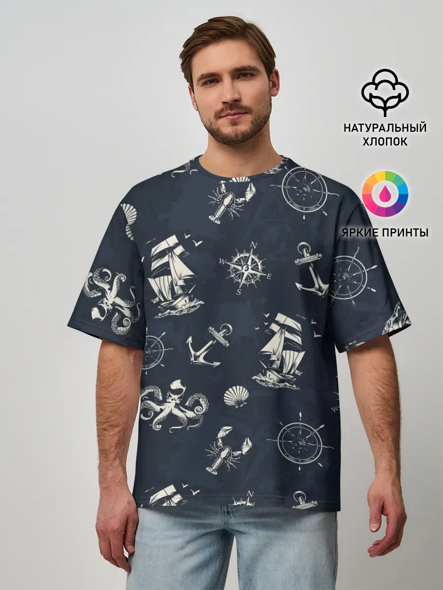 Мужская футболка оверсайз / Nautical art