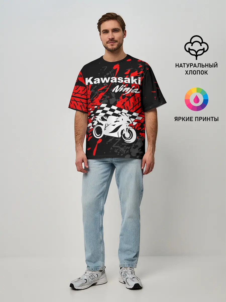 Мужская футболка оверсайз / KAWASAKI NINJA / КАВАСАКИ