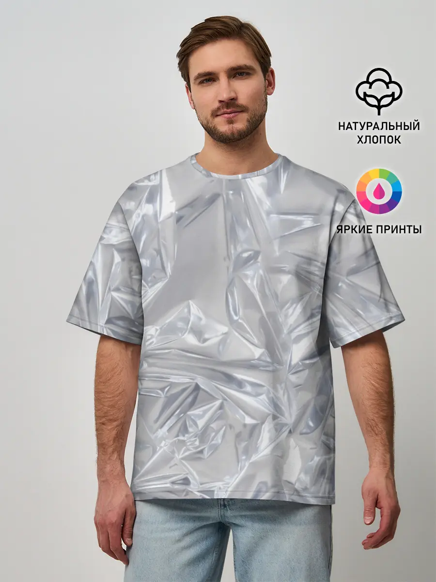 Мужская футболка оверсайз / Голографичная фольга