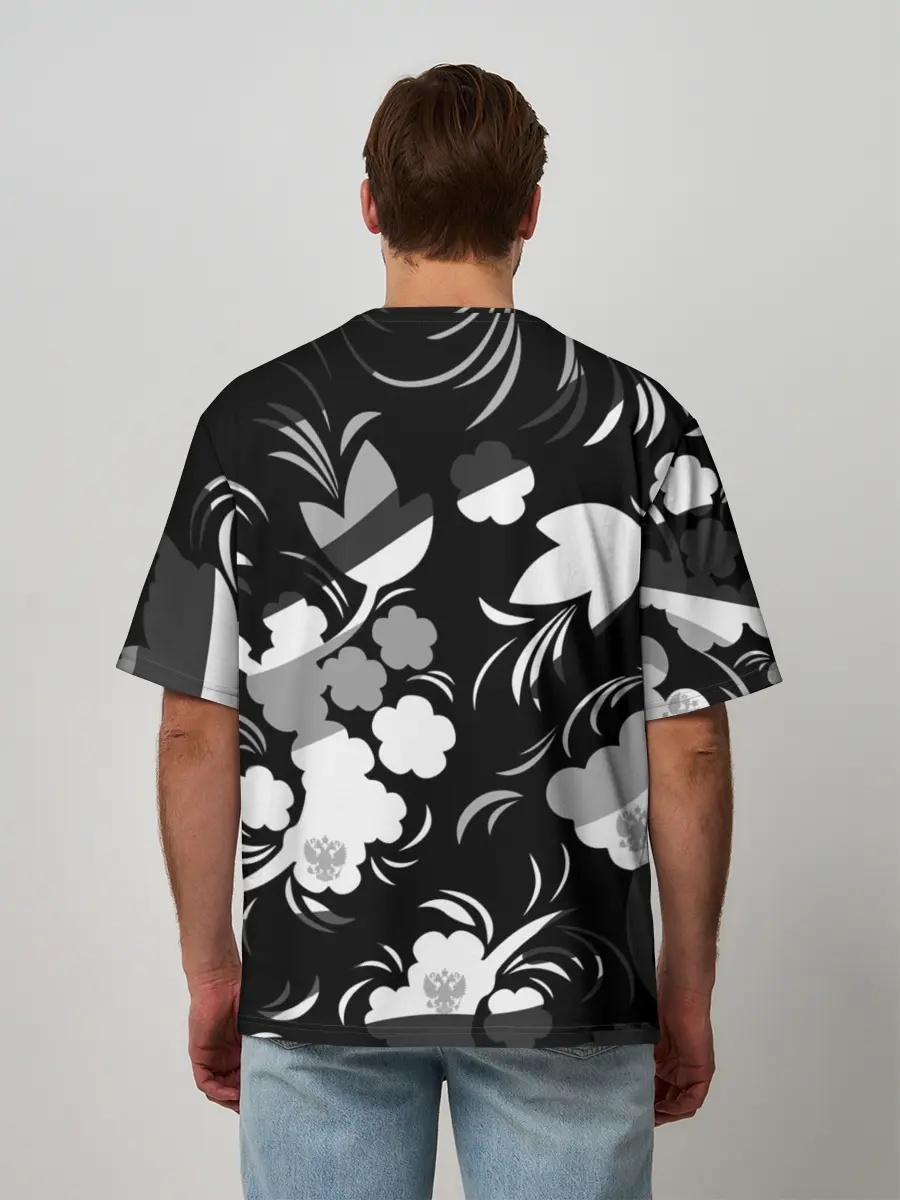 Мужская футболка оверсайз / Russia | Камуфляж белый