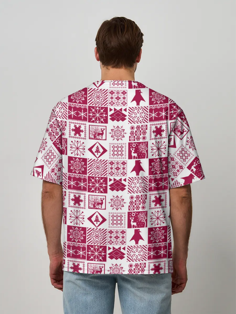 Мужская футболка оверсайз / Новогодний рождественский узор