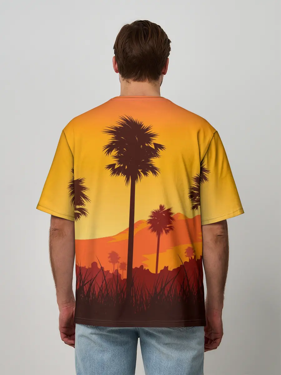 Мужская футболка оверсайз / Лето, Пальмы, вечер