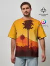 Мужская футболка оверсайз / Лето, Пальмы, вечер