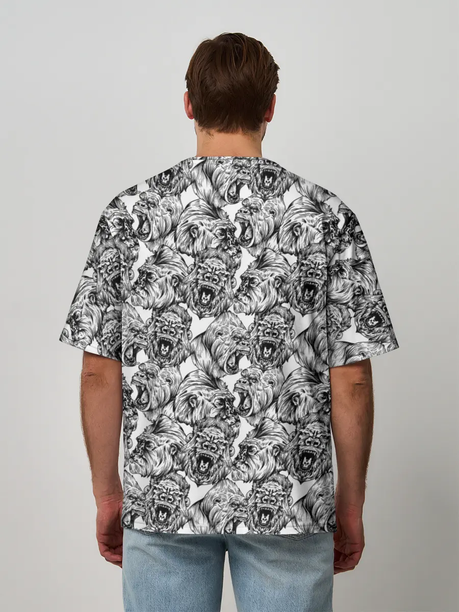 Мужская футболка оверсайз / Злые Гориллы - Паттерн