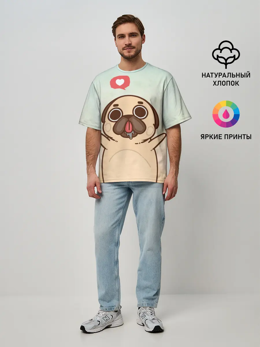 Мужская футболка оверсайз / Puglie Pug Like