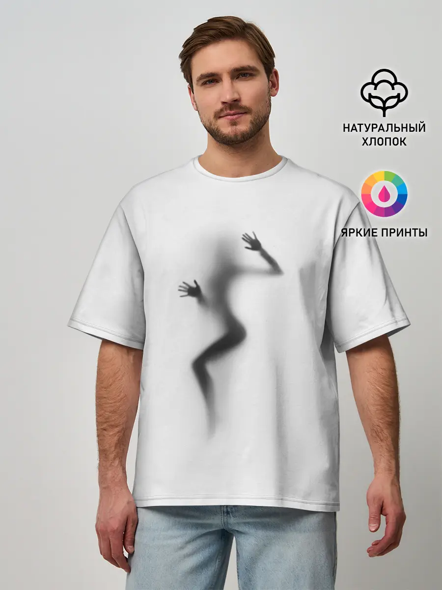 Мужская футболка оверсайз / ДЕВУШКА ЗА СТЕКЛОМ