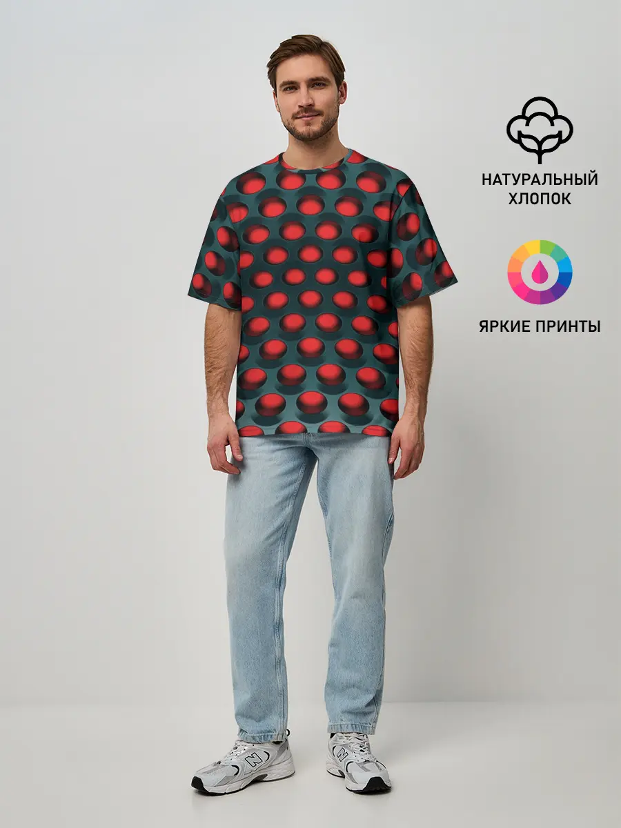 Мужская футболка оверсайз / Раскалённый красный 3Д