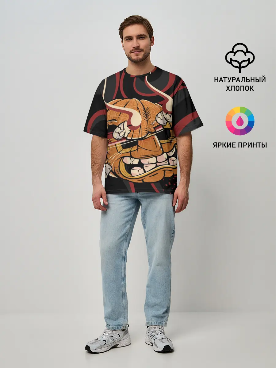 Мужская футболка оверсайз / Хеллоуинская тыква-хання