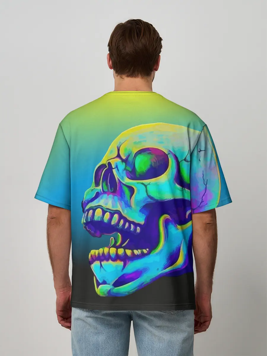 Мужская футболка оверсайз / Neon skull