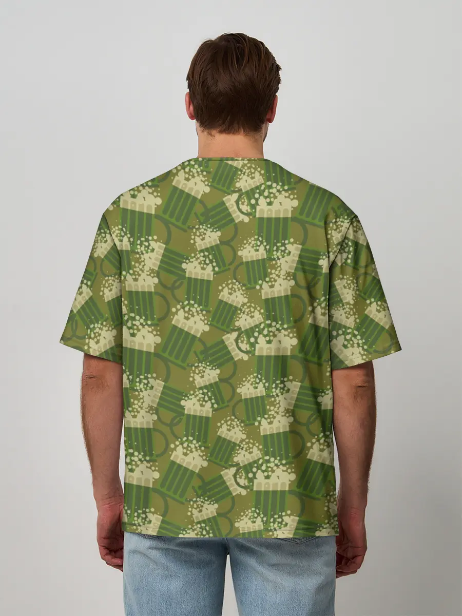 Мужская футболка оверсайз / кружка пива милитари