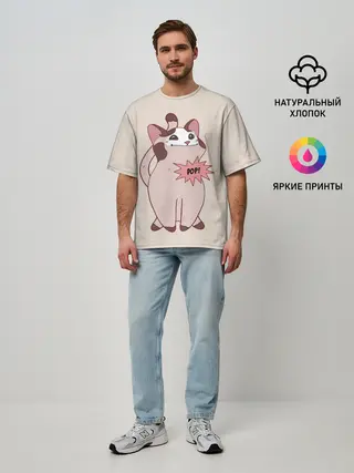 Мужская футболка оверсайз / Pop Cat