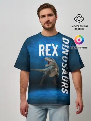 Мужская футболка оверсайз / Dinosaurs Rex 3D
