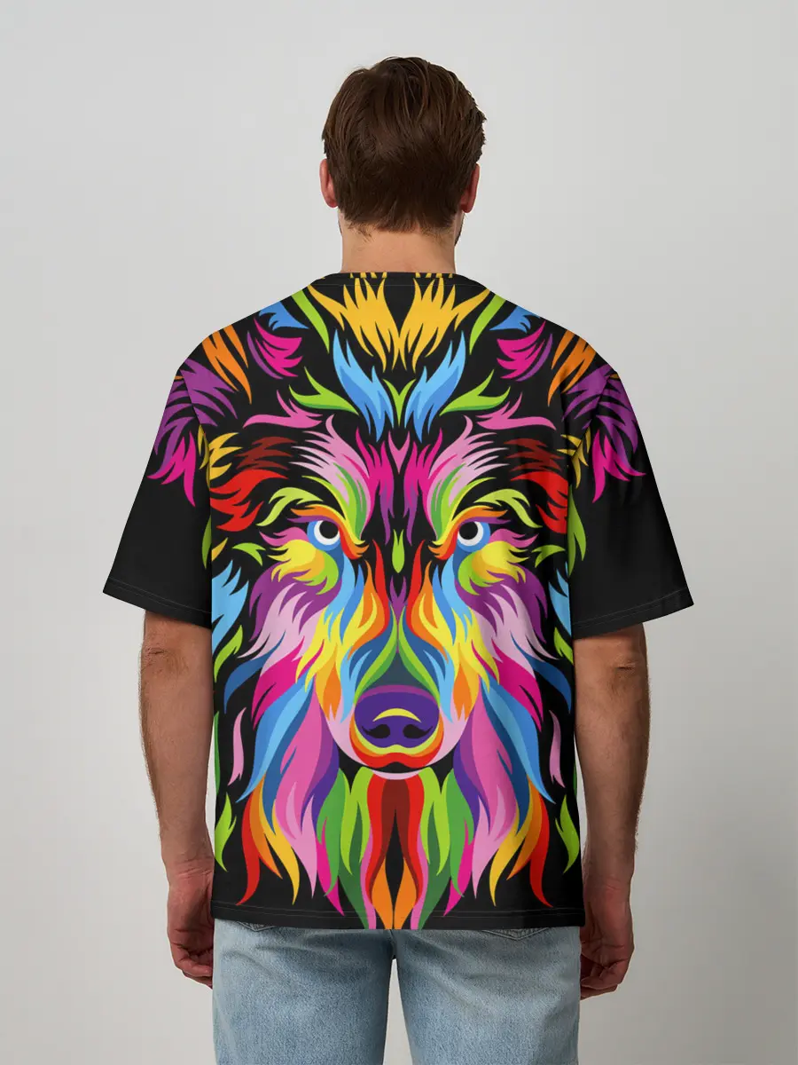 Мужская футболка оверсайз / Neon wolf