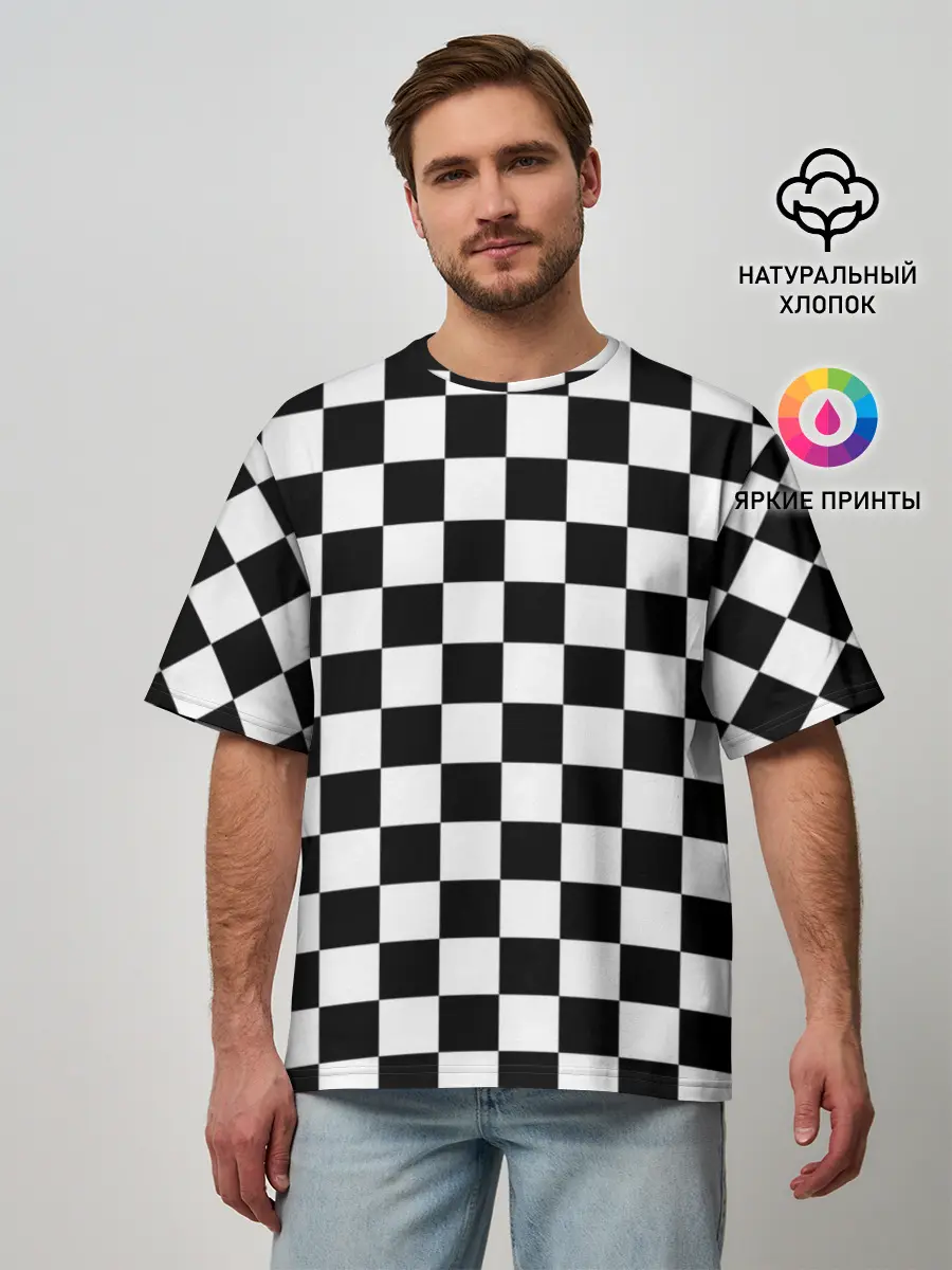 Мужская футболка оверсайз / Шахматка
