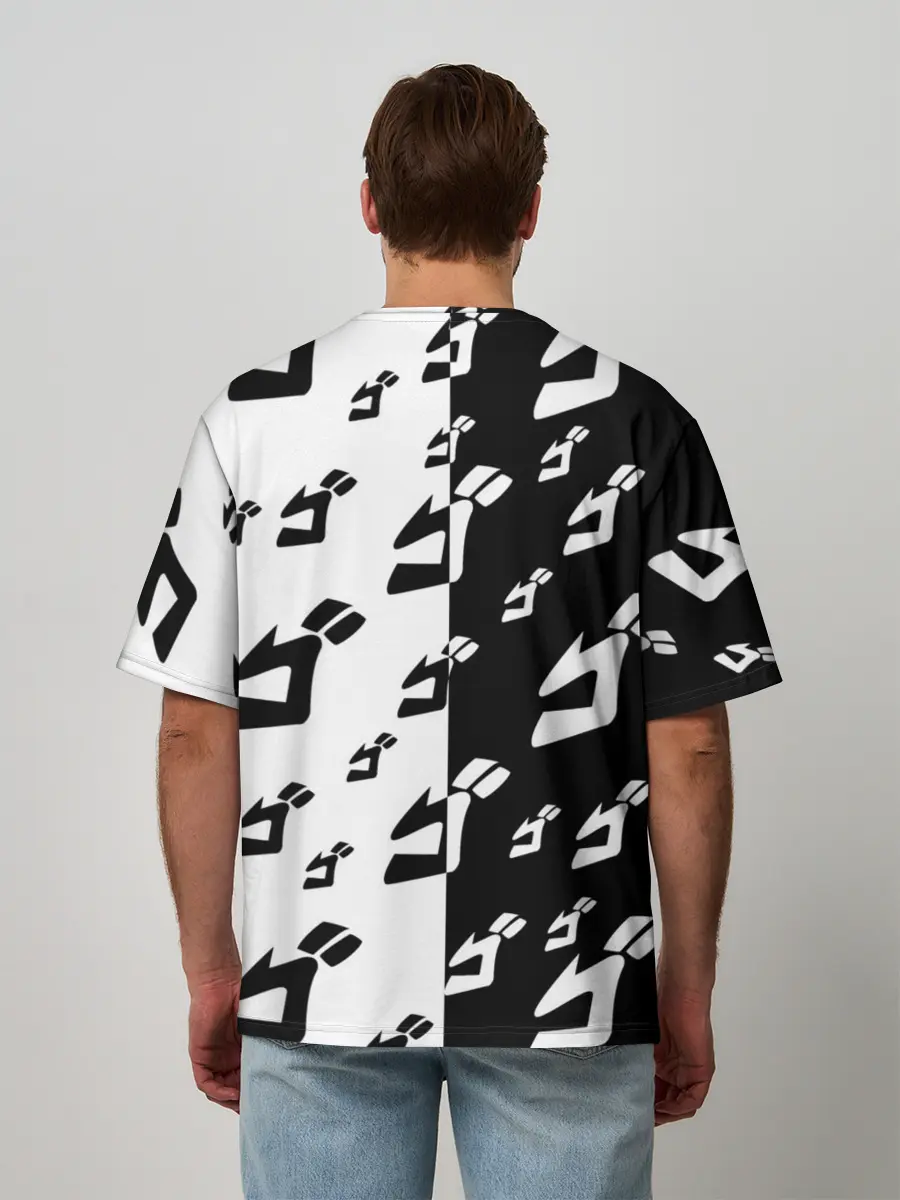 Мужская футболка оверсайз / Паттерн ДжоДжо черно-белый