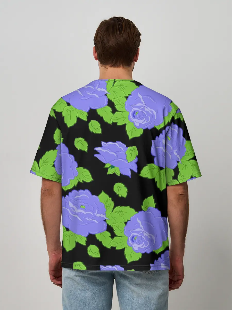 Мужская футболка оверсайз / Синие розы