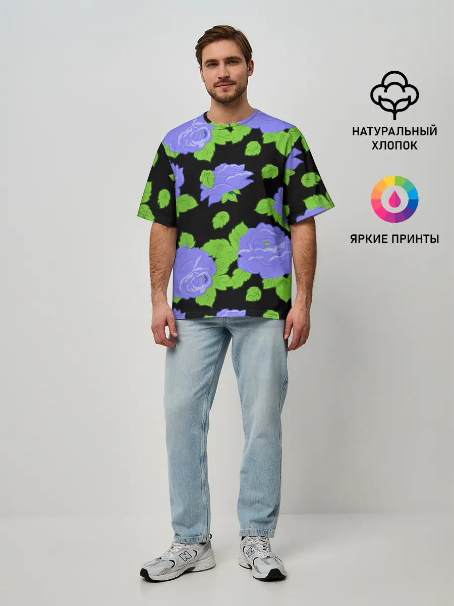 Мужская футболка оверсайз / Синие розы