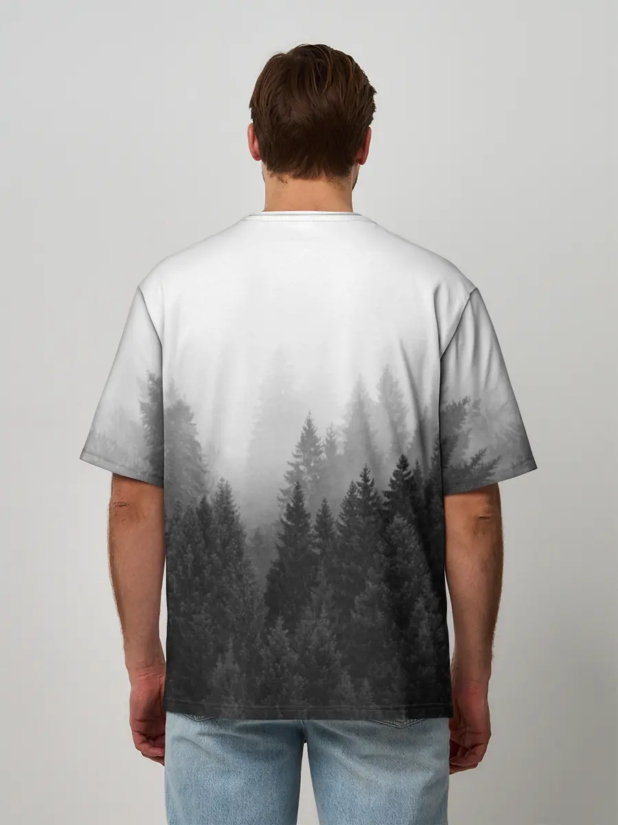 Мужская футболка оверсайз / ВЕЛЕС туманный лес