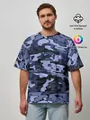Мужская футболка оверсайз / Синий камуфляж в клетку