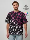 Мужская футболка оверсайз / Розовобелый паттерн джоджо