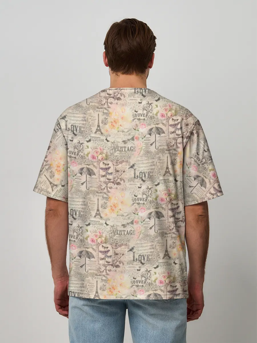 Мужская футболка оверсайз / Paris vintage theme