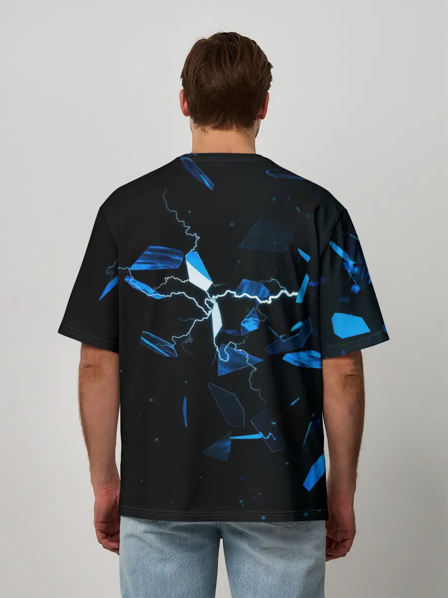 Мужская футболка оверсайз / Осколки стекла и молния