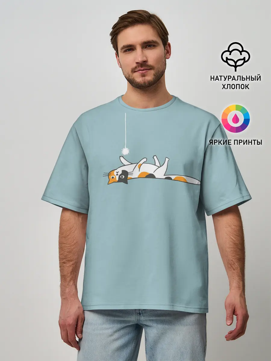 Мужская футболка оверсайз / Котик грустит