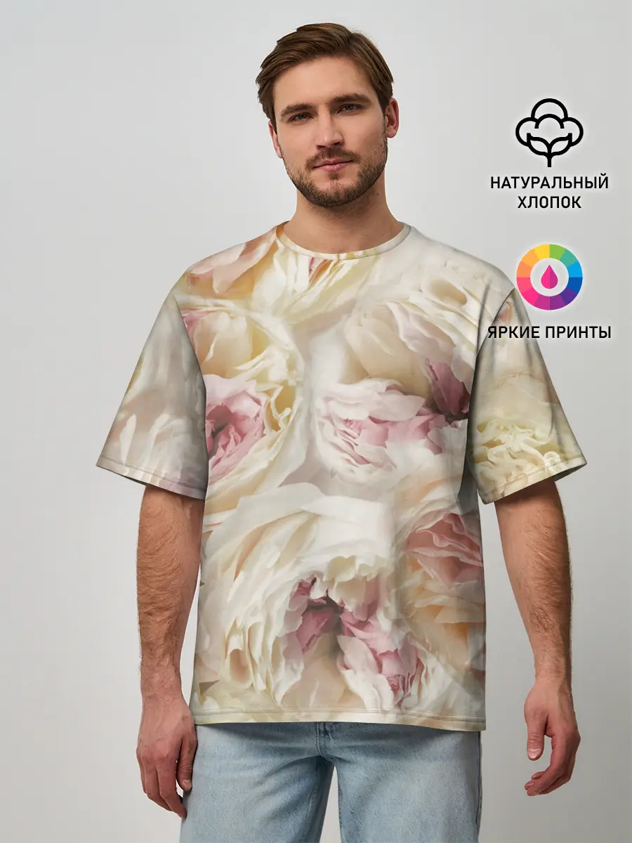 Мужская футболка оверсайз / Нежные Пионы