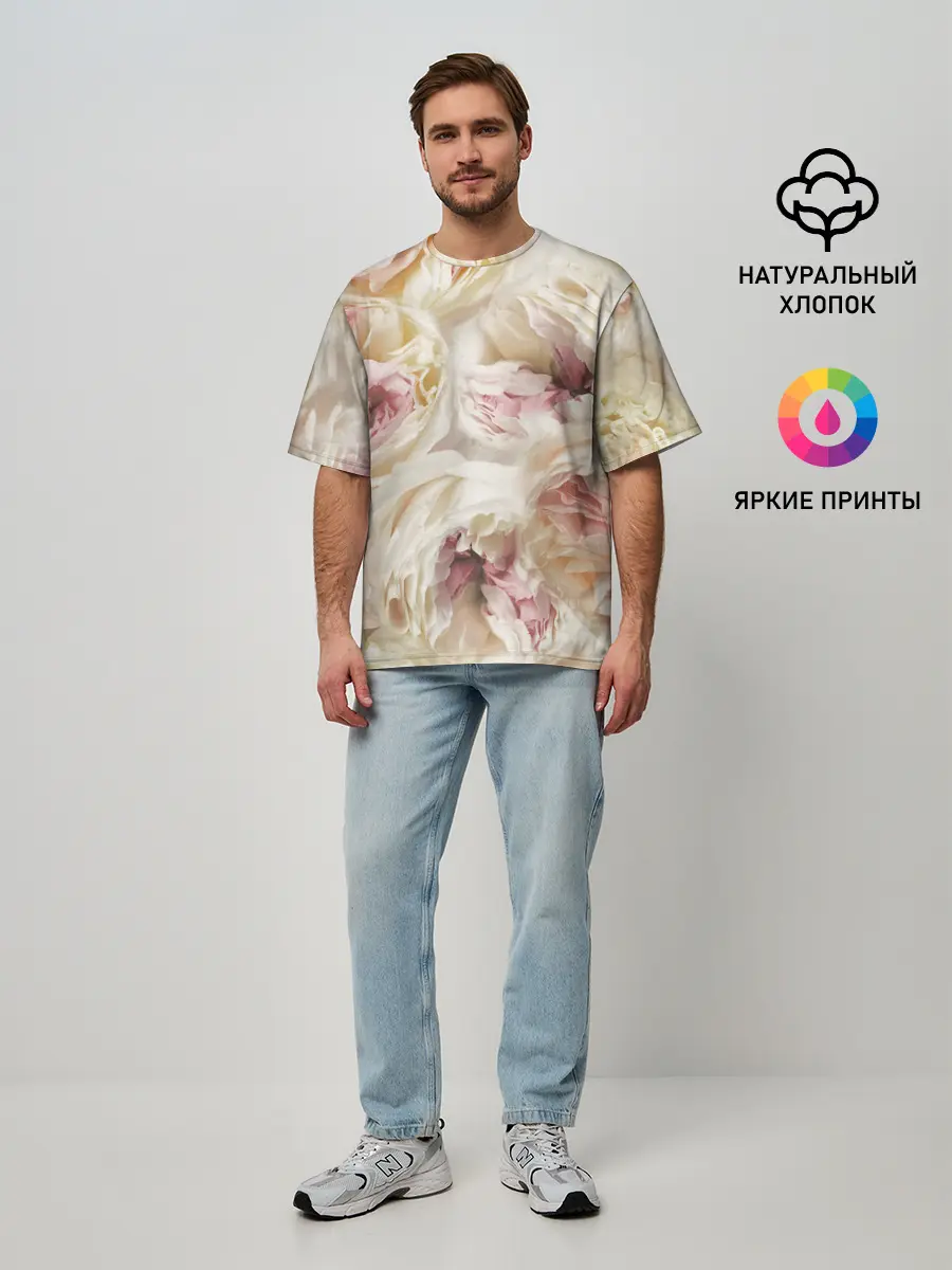 Мужская футболка оверсайз / Нежные Пионы