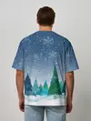 Мужская футболка оверсайз / Снежинки в лесу