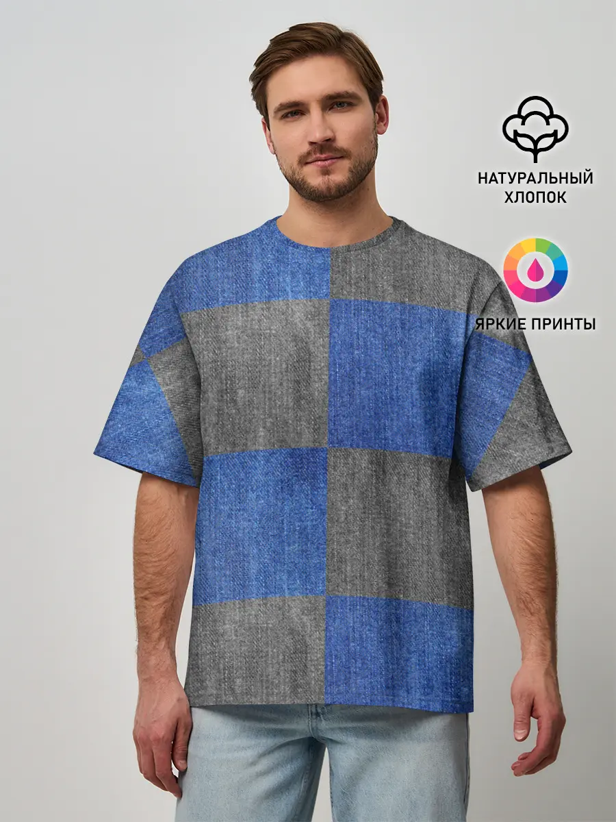 Мужская футболка оверсайз / Denim Patchwork