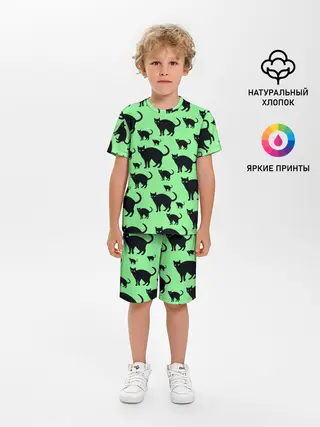 Детская пижама с шортами / Кошки черные