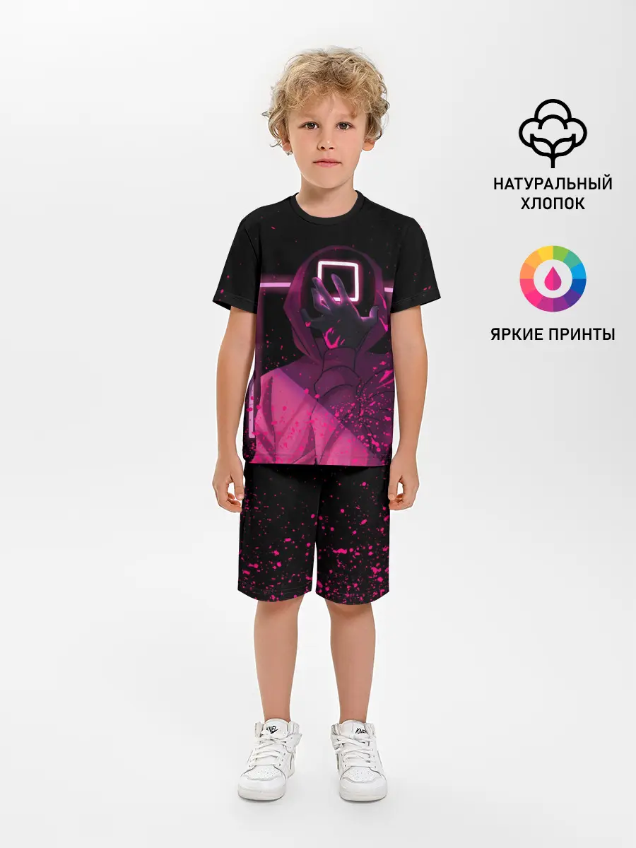 Детская пижама с шортами / ИГРА В КАЛЬМАРА НЕОН, СТРАЖ КВАДРАТ 029