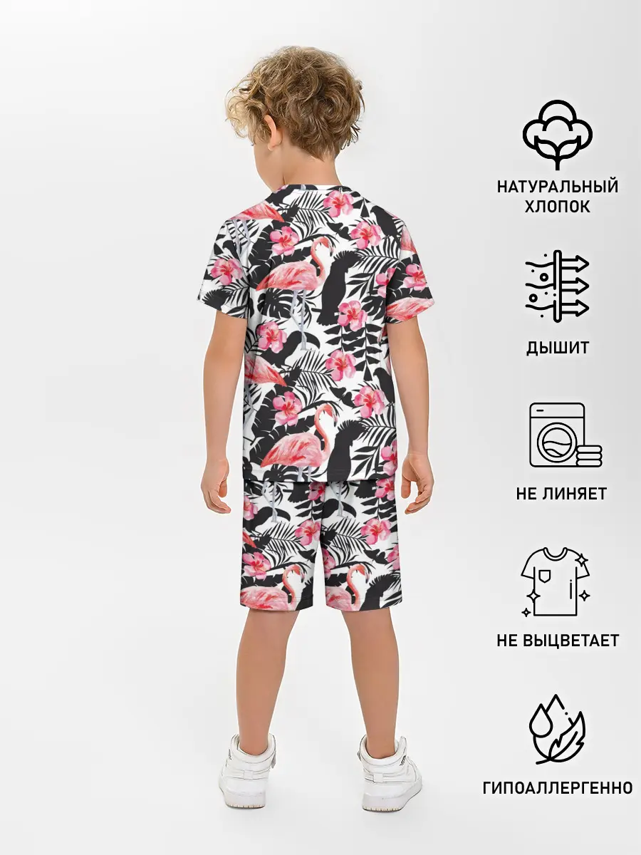Детская пижама с шортами / фламинго и попугаи