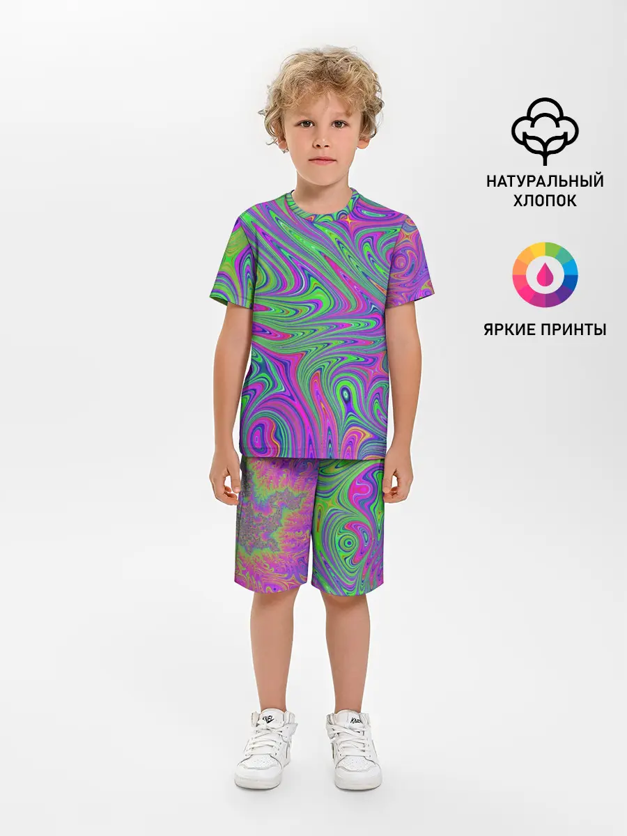 Детская пижама с шортами / Неоновый абстрактный узор