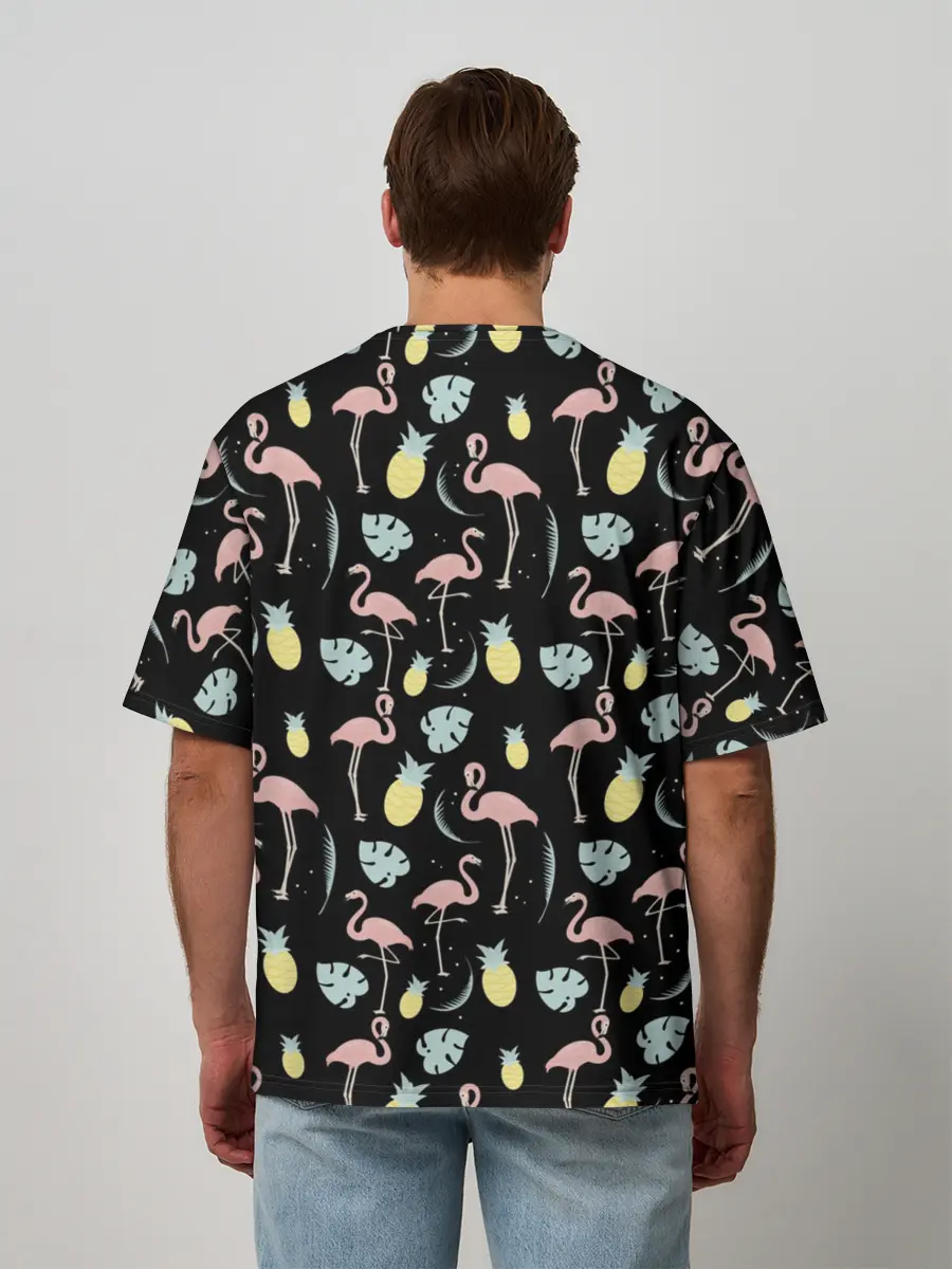 Мужская футболка оверсайз / Розовый фламинго