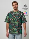 Мужская футболка оверсайз / Лесные листочки цветочки