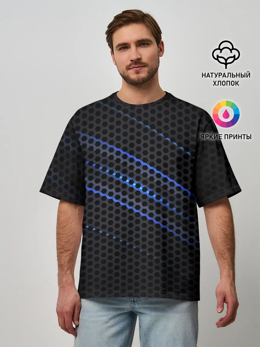Мужская футболка оверсайз / СТАЛЬНАЯ СЕТКА НЕОН | STEEL MESH NEON