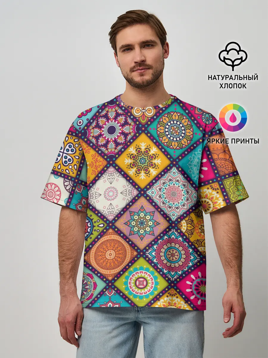 Мужская футболка оверсайз / Узоры мандалы