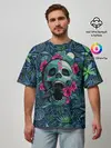 Мужская футболка оверсайз / Череп В Цветах