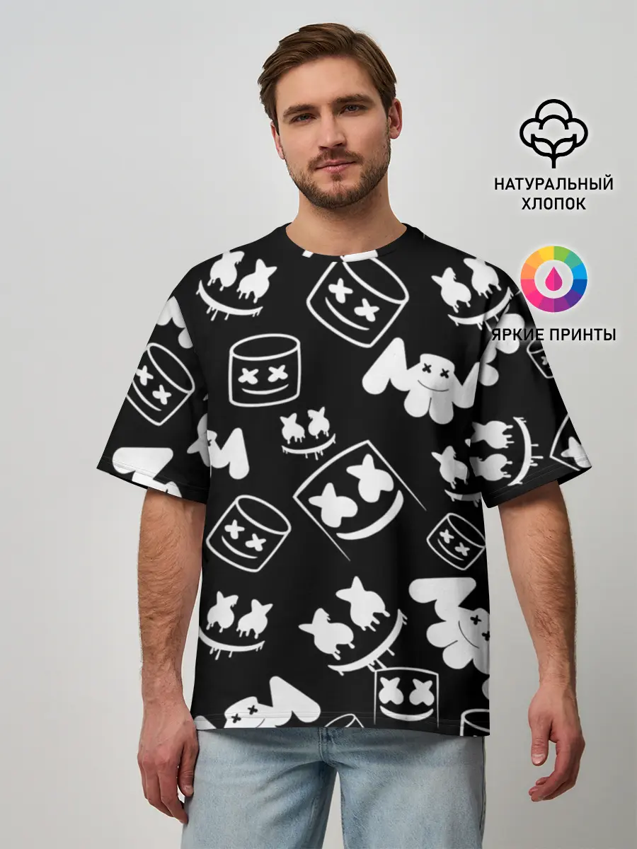 Мужская футболка оверсайз / Marshmello ЧБ