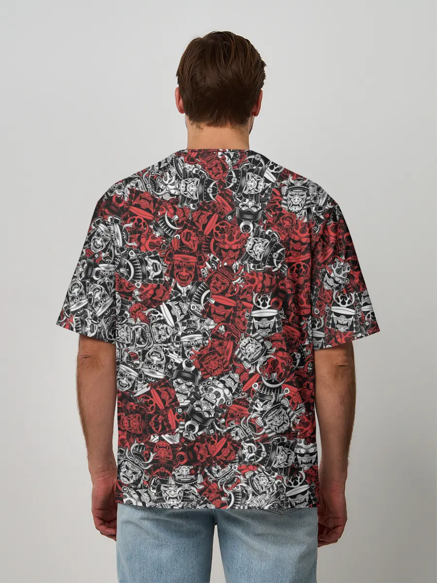 Мужская футболка оверсайз / Красные и Белые самураи